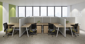 collaborative office space shared team workstations