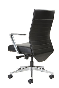conference chair in black leather with polished aluminum arms and base