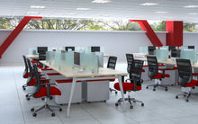 Load image into Gallery viewer, workstations in benching typicals with screens and ergonomic chairs