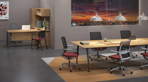 mesh office chair conference table collaboration space